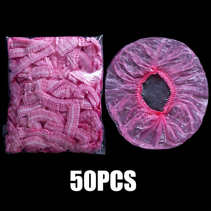 Disposable Shower Caps, Shower Caps for Women Plastic Shower Caps Shower Hat Large Shower Cap Elastic Hair Cap for Home Use Hotel Spa and Hair Salon (pink)